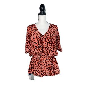 BETTER B. Orange/Coral/Black Leopard Print Top with Back Cut Out